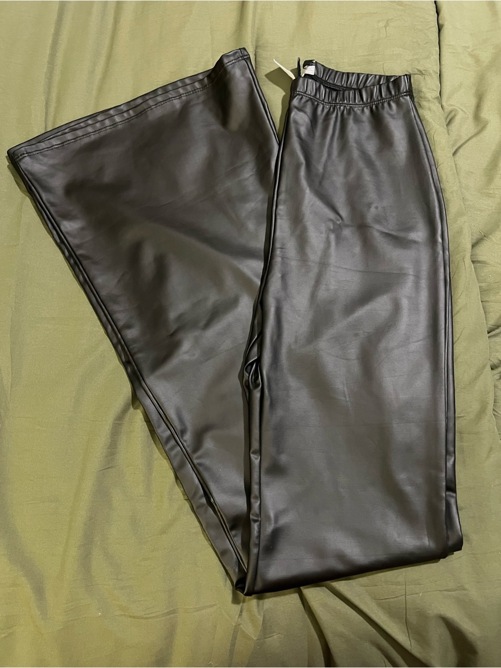 Faux Leather Black Boot Cut Pants for Women